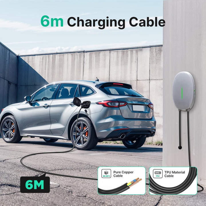EV Ladegerät Wandhalterung mit 7kW Typ 2, 32A Einphasiges Heim Ladestation Wallbox, 6m Ladekabel und