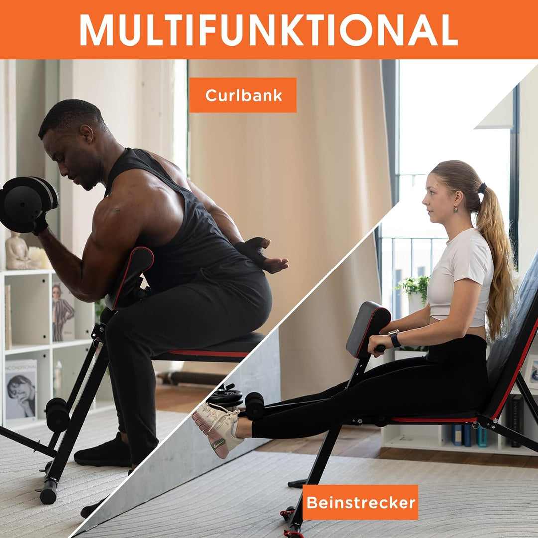 DH FitLife Hantelbank klappbar mit Curlbank & Beinstrecker | Weight Bench for Home Workout | Trainin