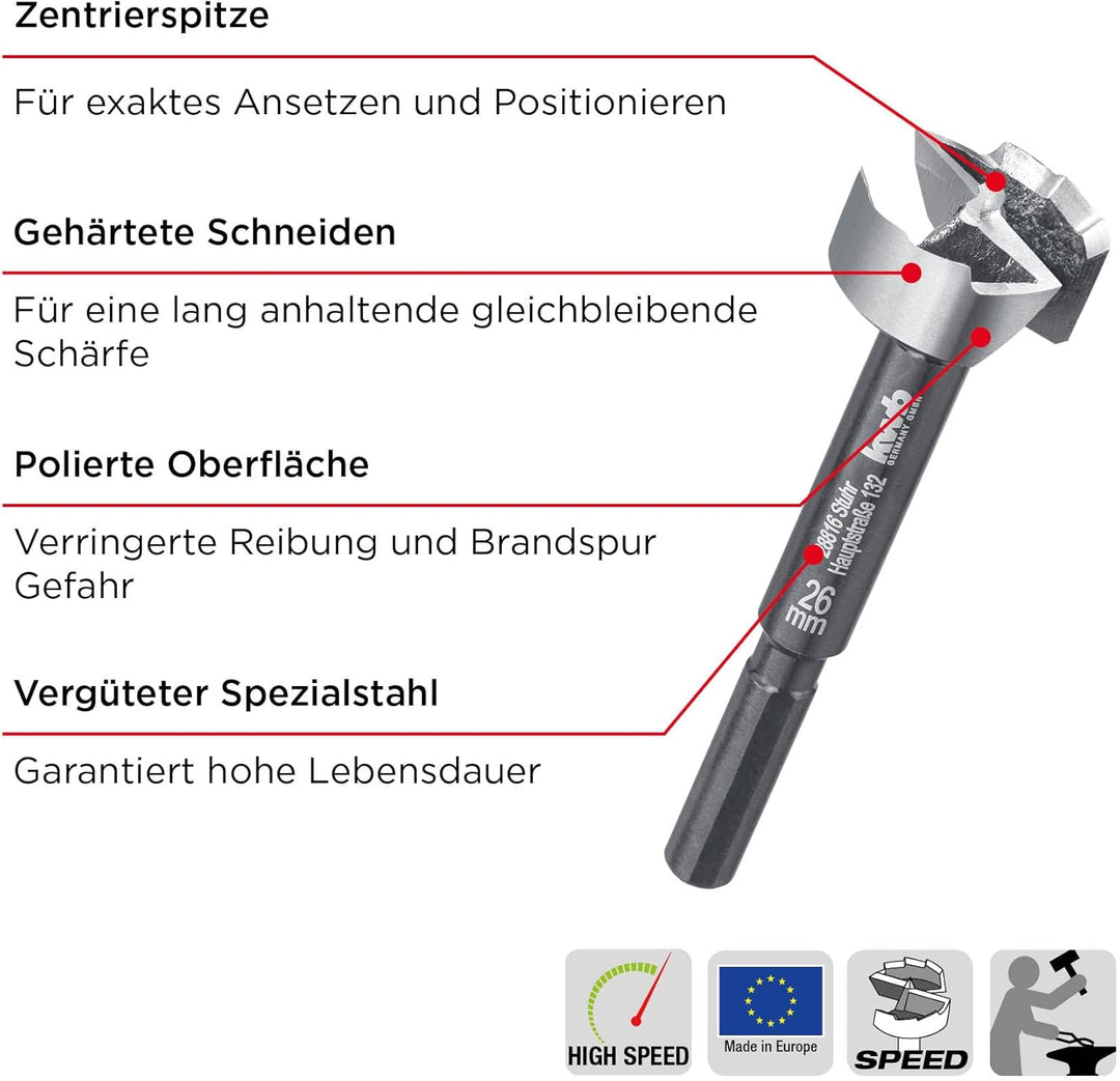 kwb SPEED Forstnerbohrer ø 50 mm aus vergütetem Spezialstahl mit präzisem Wellenschliff, Zentrierspi