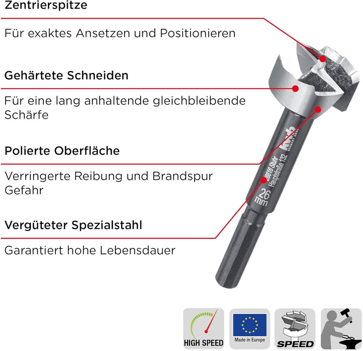 kwb SPEED Forstnerbohrer ø 50 mm aus vergütetem Spezialstahl mit präzisem Wellenschliff, Zentrierspi