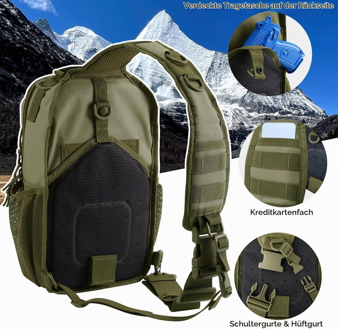 Hannibal Tactical Sling Rucksack Large Rover 13L Sling Pack, Olive, Taktischer Sling-Rucksack Olivgr