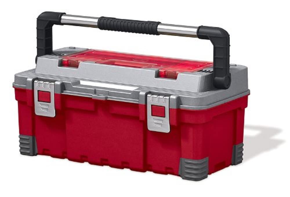 Keter 17181009 Werkzeugbox Master Pro Serie Tool Box 22 Zoll metal latch, Kunststoff, rot/silber