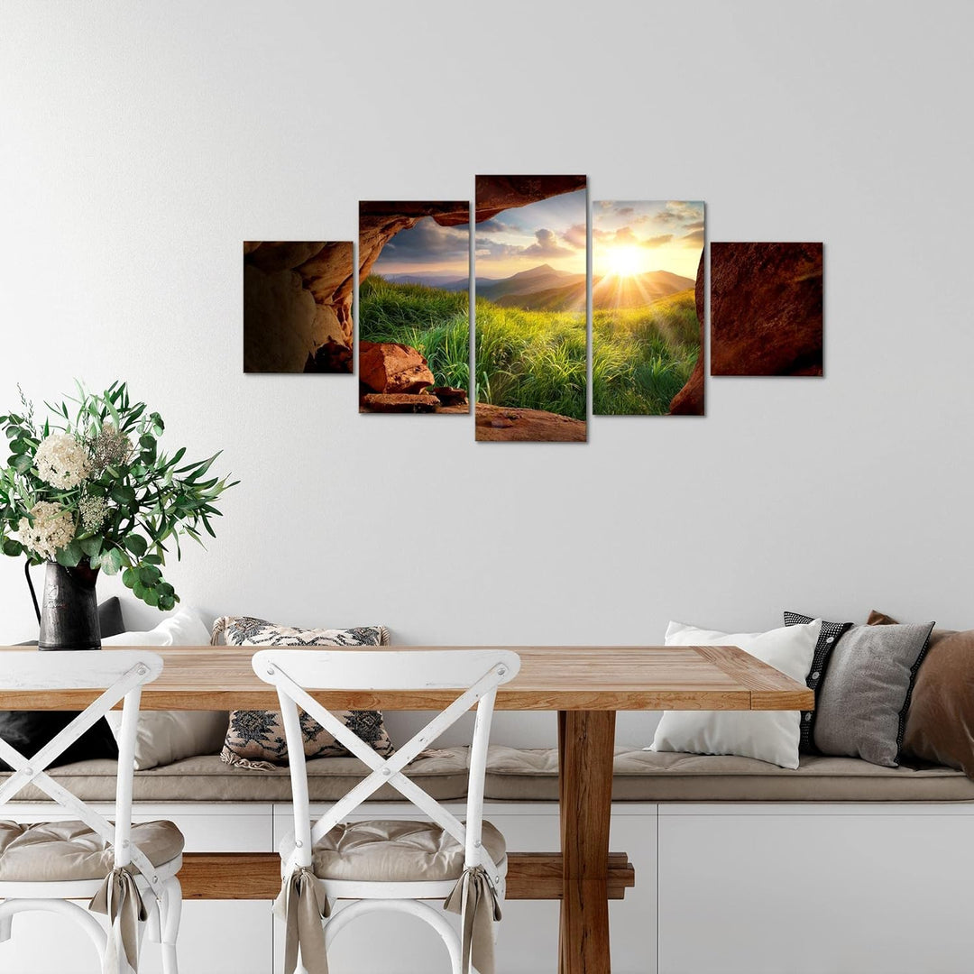 Runa Art Wandbilder Natur Gebirge 5 Teilig Bild auf Vlies Leinwand Deko Wohnzimmer Schlafzimmer Pano