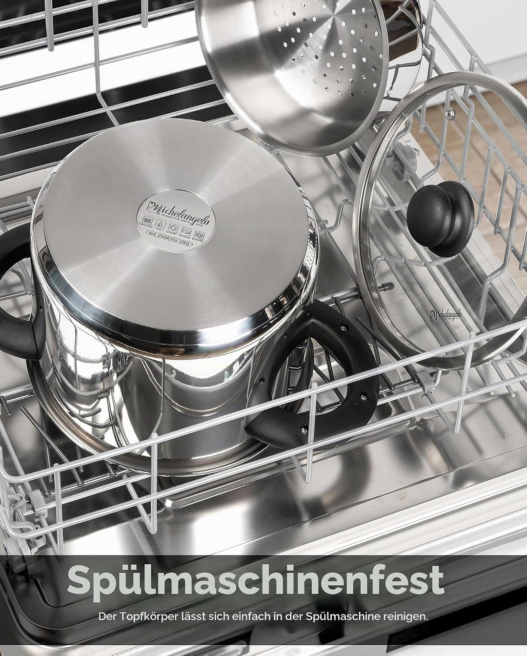 MICHELANGELO Edelstahl-Schnellkochtopf 6 Liter, für Induktion | 3-in-1 Schnellkochtopf, Reiskocher &amp;