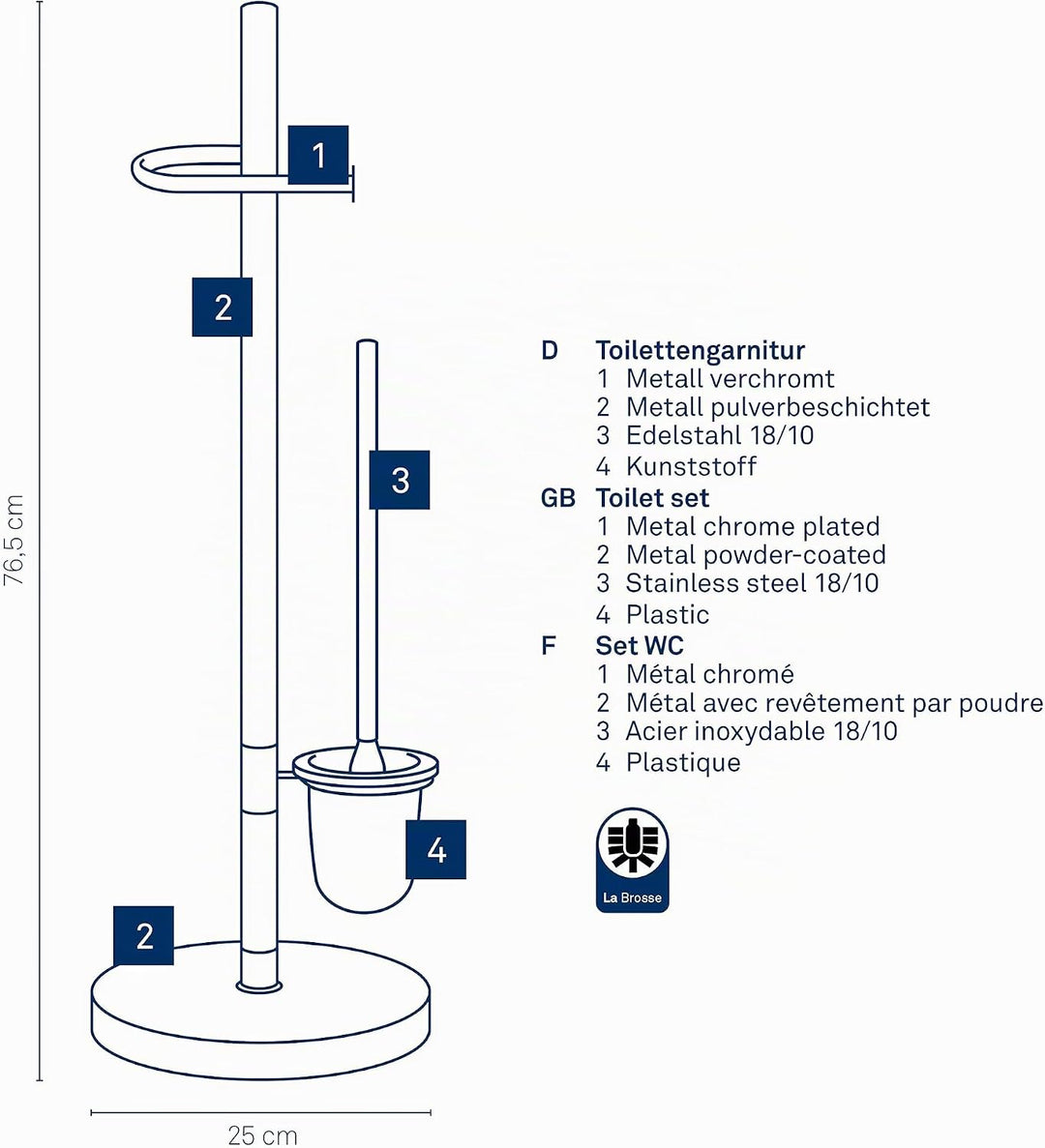 Kela 22231 WC-Bürstentopf und Papierhalterung, Toilettengarnitur, Metall, 76,5cm, Sinerio, Anthrazit