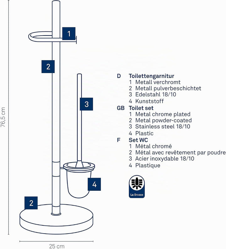 Kela 22231 WC-Bürstentopf und Papierhalterung, Toilettengarnitur, Metall, 76,5cm, Sinerio, Anthrazit