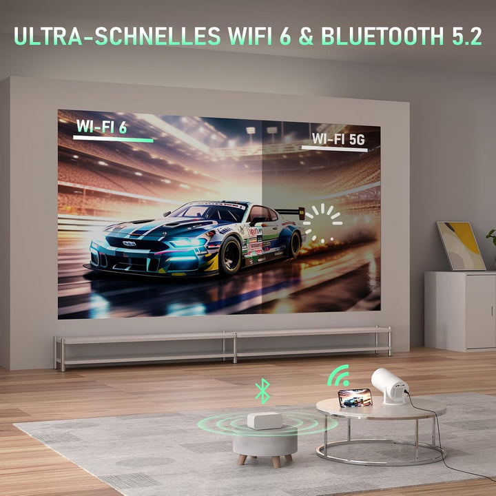 [Netflix-zertifizierter & Elektrischer Focus] Mini Beamer 4K Unterstützung mit WiFi & Bluetooth Proj