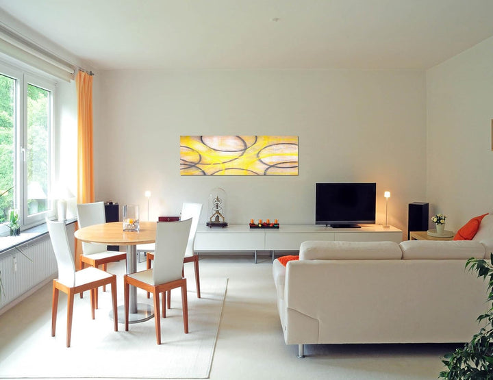 Paul Sinus Art Panoramabild auf Leinwand und Keilrahmen 120x40cm Malerei abstrakt gelb grau