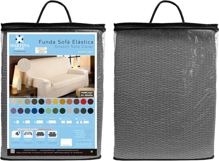 Martina Home Tunez Elastischer Sofabezug, Stoff, Grau, 4-Sitzer (240 bis 270 cm) Grau 4 Plätze, Grau