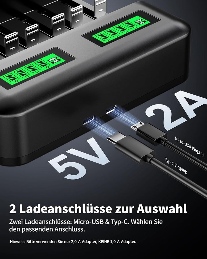EBL Akku Ladegerät für AA AAA C D NI-MH Akkus Type C Input Schnell Ladegerät, LCD Anzeige Batterienl