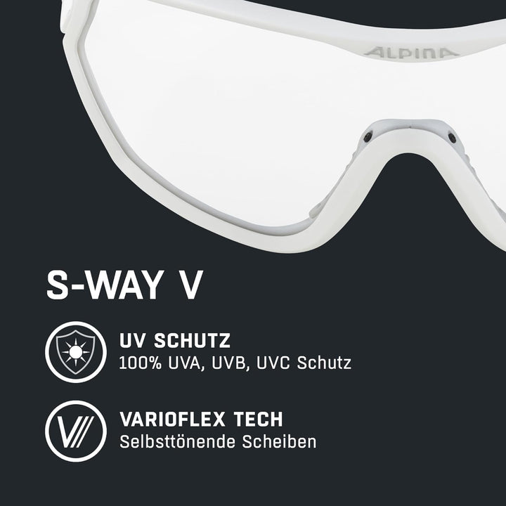 ALPINA S-WAY V - Selbsttönende, Bruchfeste & Beschlagfreie Sport- & Fahrradbrille Mit 100% UV-Schutz