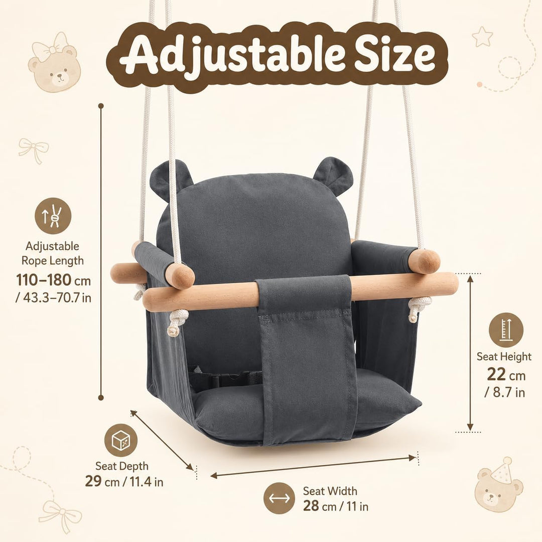 Babyschaukel Holz, Kinderschaukel, Hängeschaukel Baby für Indoor & Outdoor mit Sicherheitsgurt und B