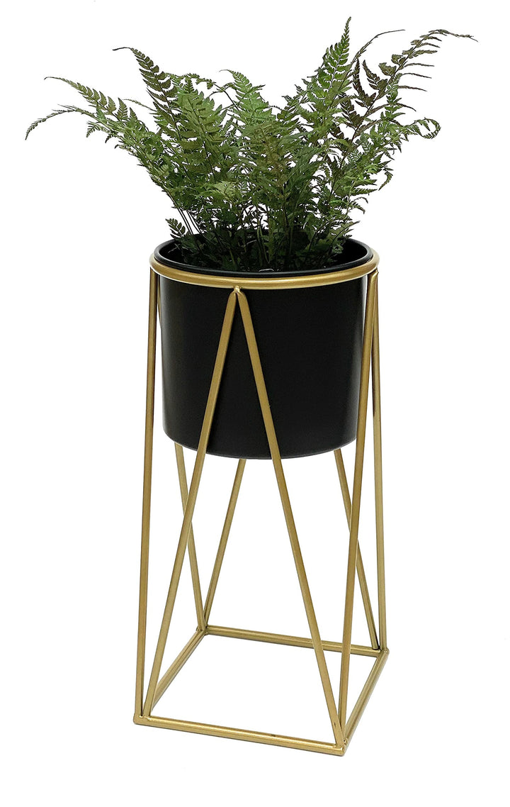DanDiBo Blumenhocker mit Topf Metall Gold Schwarz S 47 cm Blumenständer 96046 Blumensäule Modern Pfl