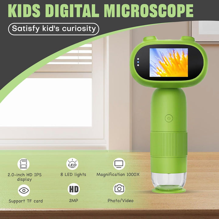 Auveach Mikroskop für Kinder 2,0" IPS-Bildschirm 1000X, Digitales Mikroskop Handheld Mikroskop Tragb