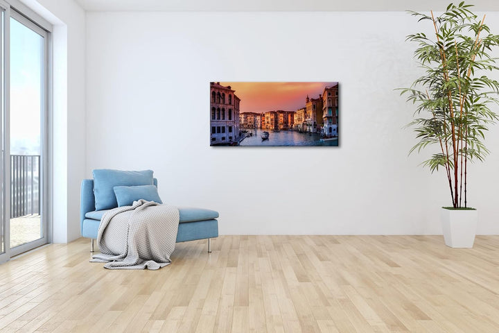 deyoli Kanäle in Venedig Panorama 120x60 cm als Leinwandbild, Motiv fertig gerahmt auf Echtholzrahme