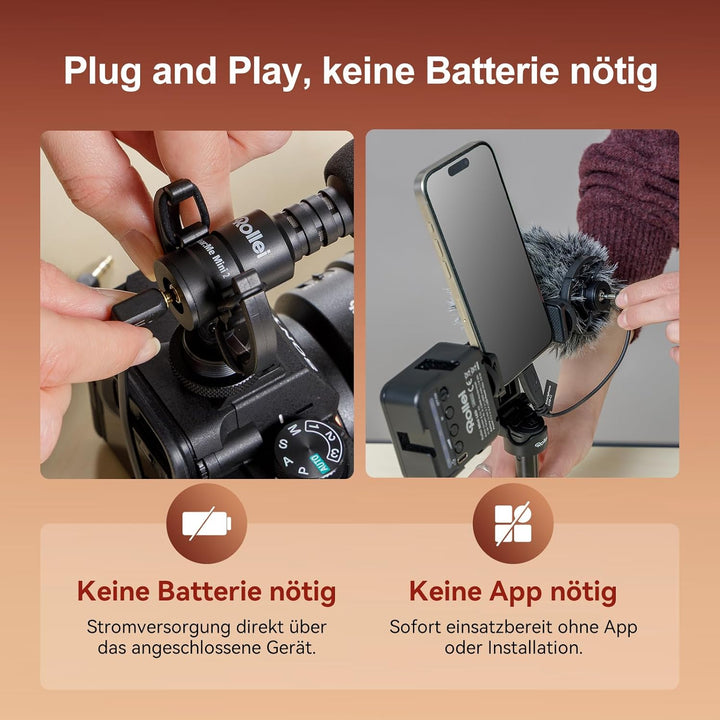 Rollei Hear:Me Mini 2 Richtmikrofon für Kamera und Handy Professionelle, Video Shotgun Externe Mic C