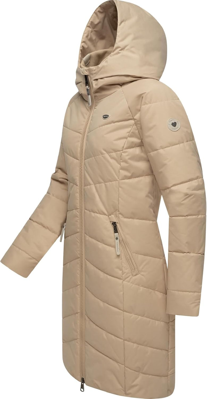 Ragwear Damen Wintermantel Warmer wasserdichter Steppmantel lang mit Kapuze Dizzie Coat XS-6XL S Tau