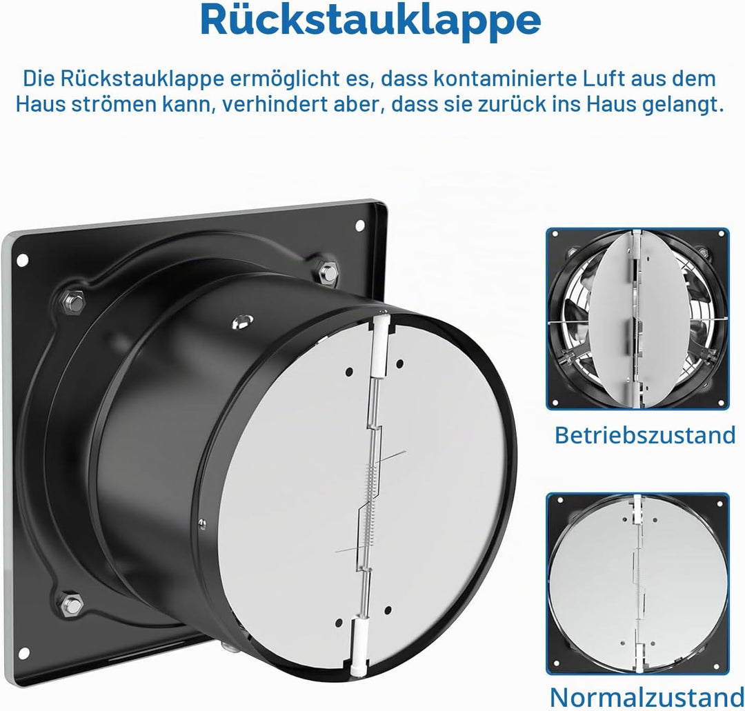 100mm Abluftventilator 140m³/h, badlüfter 100mm mit Rücklaufklappe, Rauchabzug Wandventilator Abluft