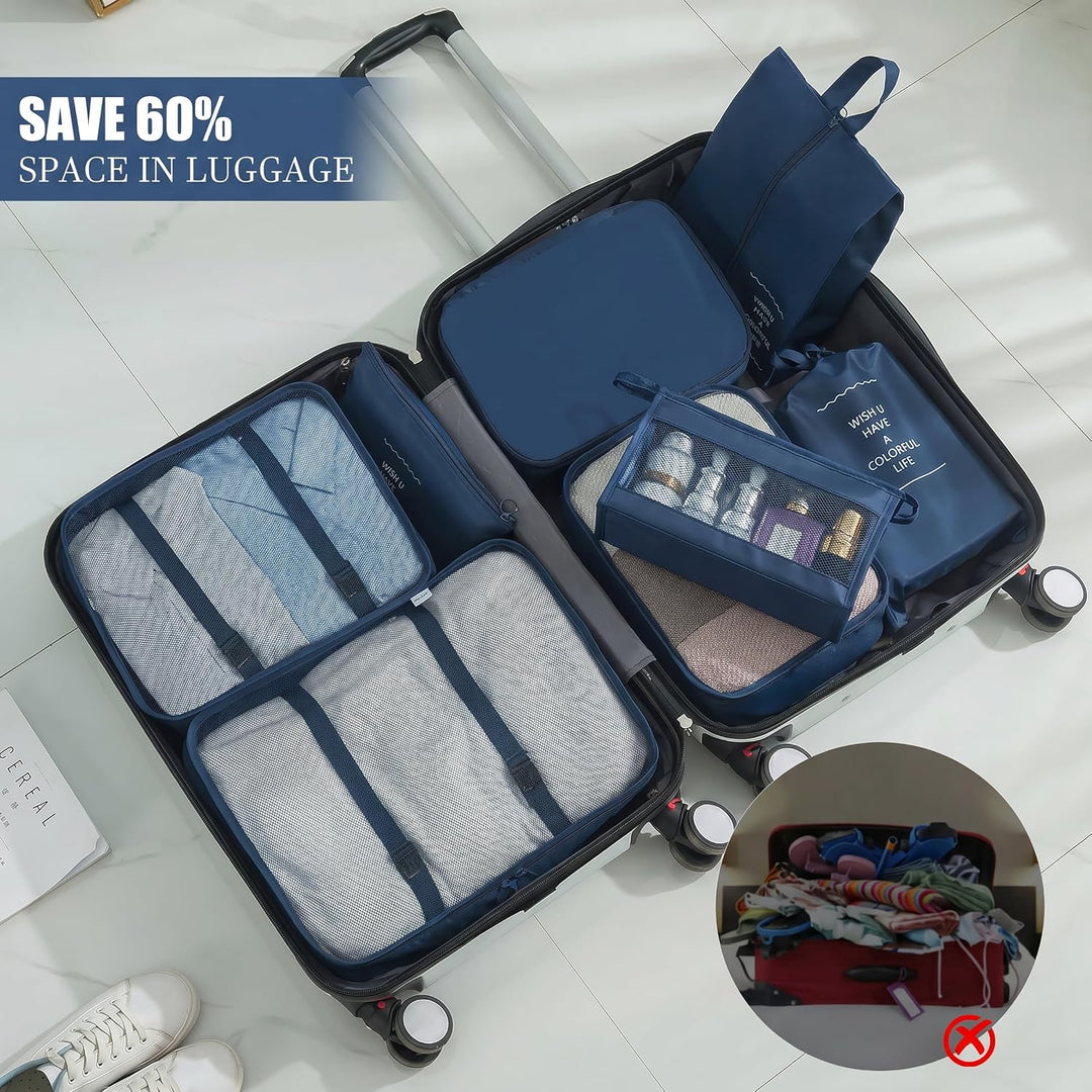 Packing Cubes 8er Set Koffer Organizer Packwürfel Set wasserdicht Marineblau, Marineblau