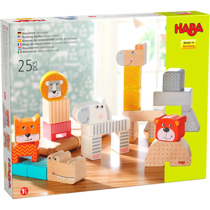 HABA 306287 - Bausteine Tierparade, Holz- und Naturbausteine ab 1,5 Jahren, made in Germany
