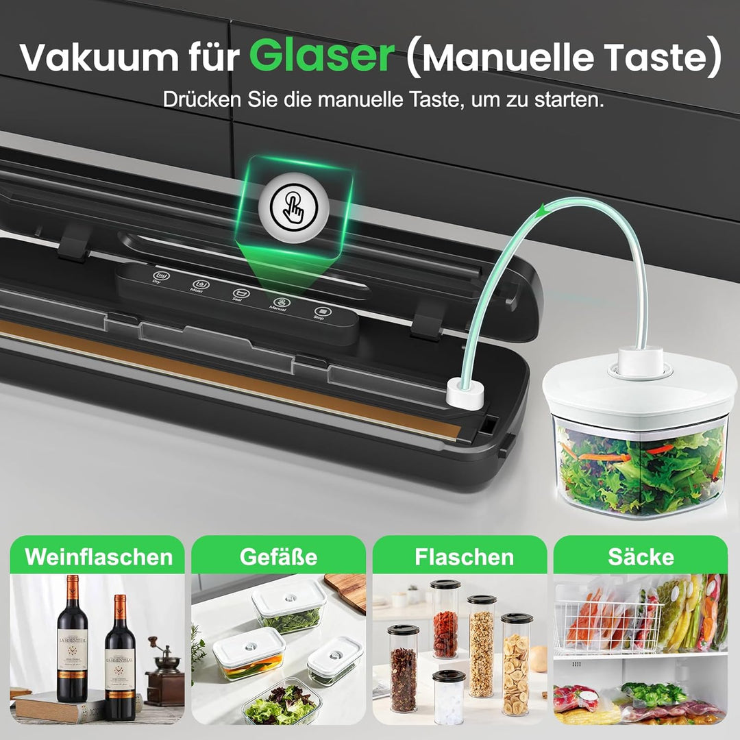 Vakuumiergerät 7 in 1, 145W Vakuumierer für kontinuierliches Arbeiten mit hoher Geschwindigkeit, Fol