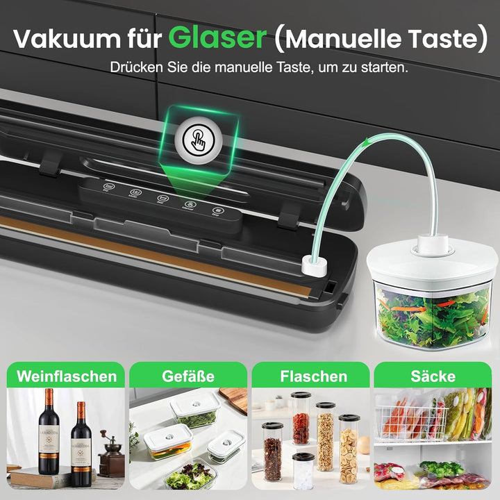 Vakuumiergerät 7 in 1, 145W Vakuumierer für kontinuierliches Arbeiten mit hoher Geschwindigkeit, Fol