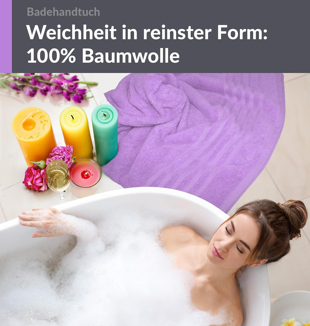 Lashuma Schulter Badehandtuch 100x150 cm Lila - Flieder, London grosses Frottee Handtuch aus 100% Ba
