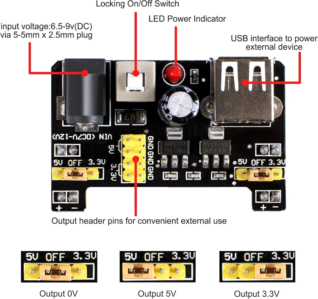 Miuzei Starter Kit Breadboard Set Kompatibel mit Arduino Einschliesslich Stromversorgungsmodul Jumpe