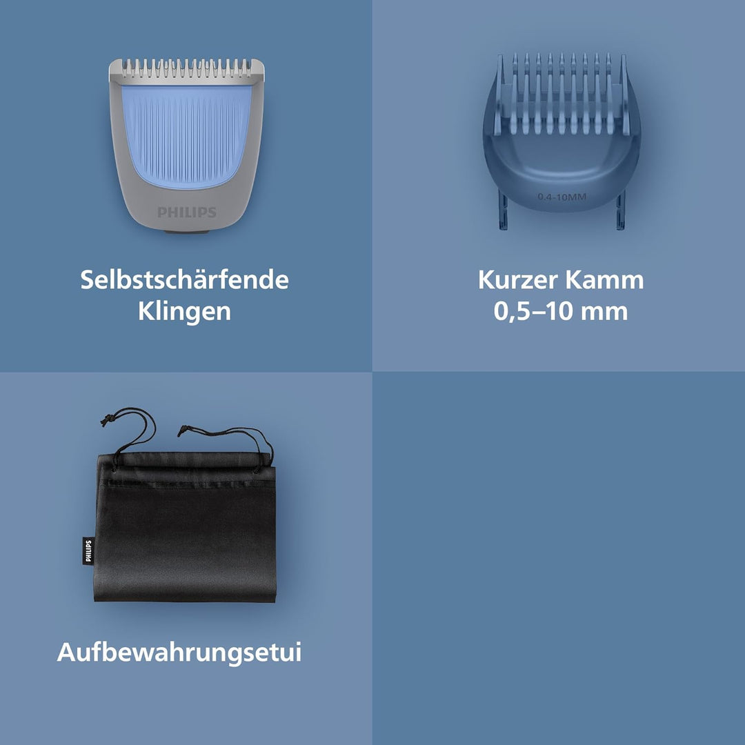 Philips Bartschneider 3000er-Serie – selbstschärfende Klingen mit abgerundeten Spitzen, 20 Längenein