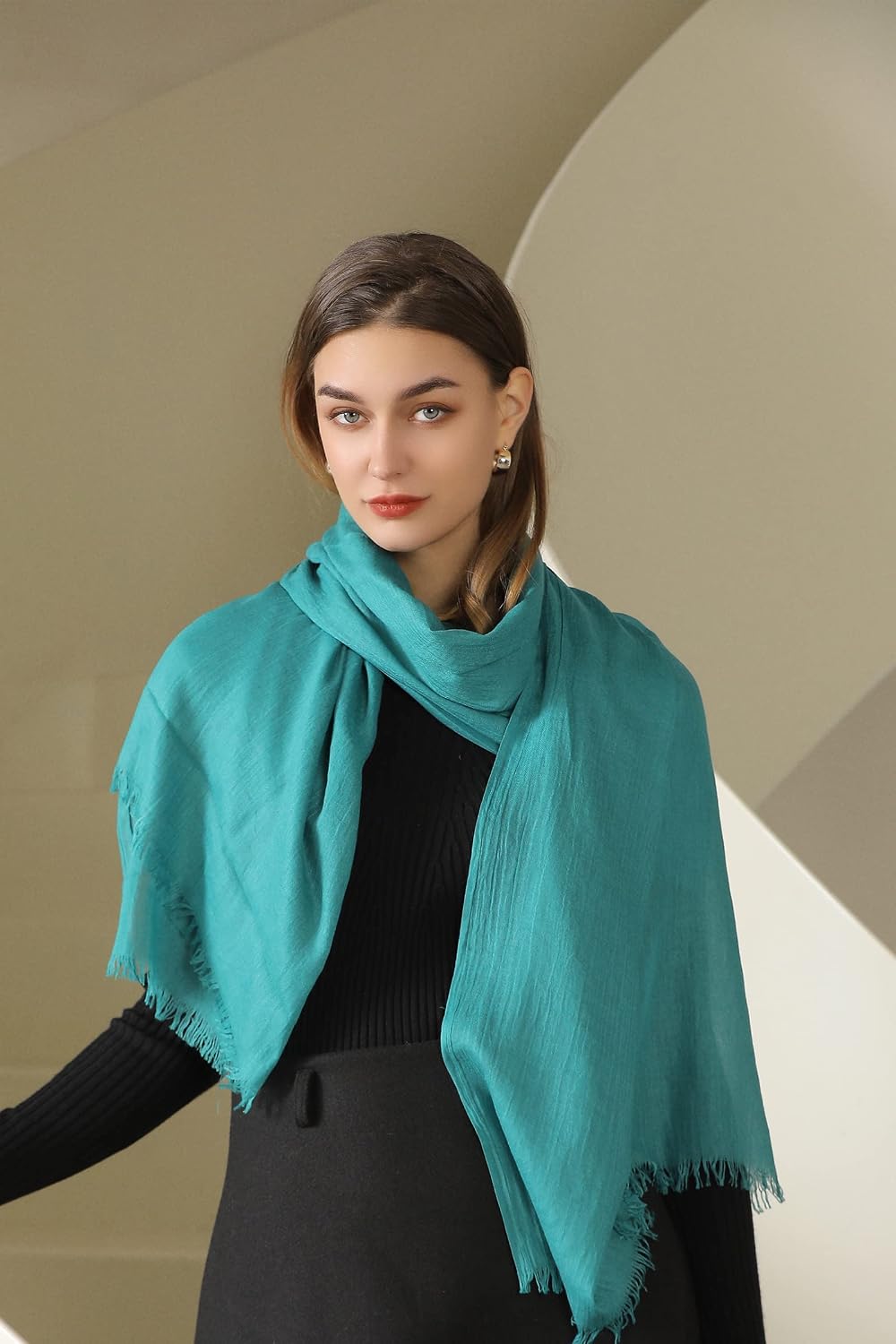 Damen Schultertuch Grosse Winter Warme Schal Scarf Stola für Frauen Deckenschal mit Fransen Blau, Bl