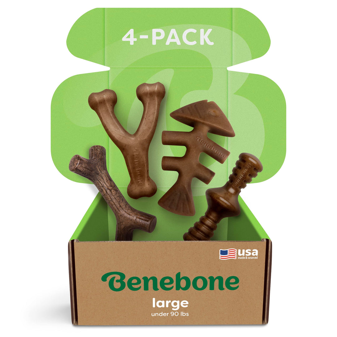 Benebone Unzerstörbare Hunde-Kauspielzeug-Geschenkbox für aggressive Kauer mit Querlenker, Fischgrät
