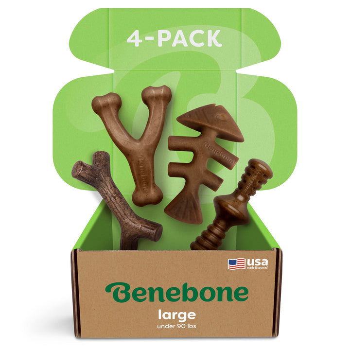 Benebone Unzerstörbare Hunde-Kauspielzeug-Geschenkbox für aggressive Kauer mit Querlenker, Fischgrät