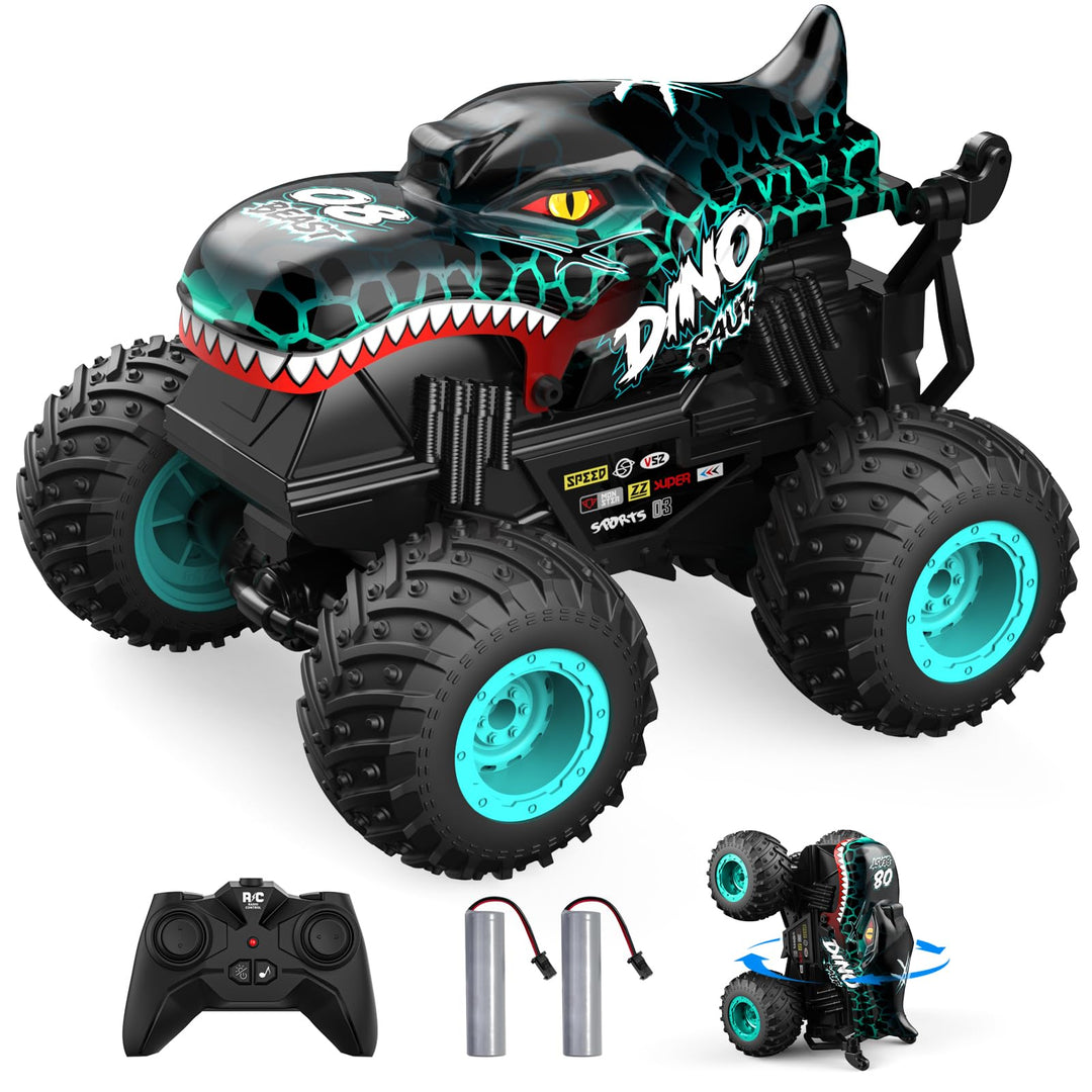 ACAMMZAR Ferngesteuertes Auto Dinosaurier, 2.4GHz 20+km/h Ferngesteuertes RC Monster Truck mit 2 Akk