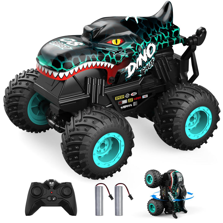 ACAMMZAR Ferngesteuertes Auto Dinosaurier, 2.4GHz 20+km/h Ferngesteuertes RC Monster Truck mit 2 Akk