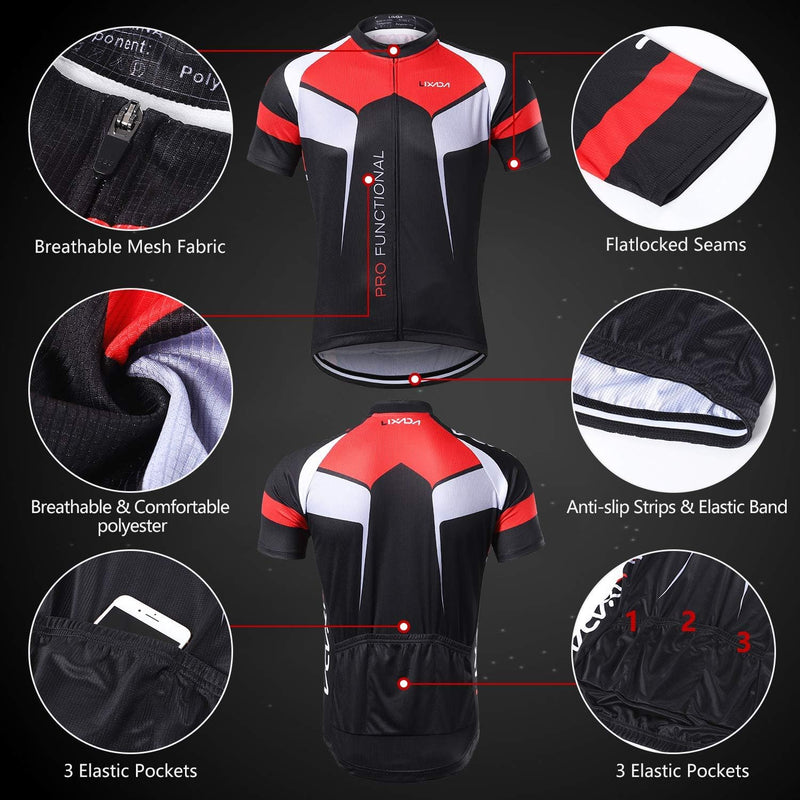 Lixada Herren Radtrikot Set Fahrrad Kurzarm Set Schnelltrocknend Atmungsaktives Shirt + 3D Cushion S