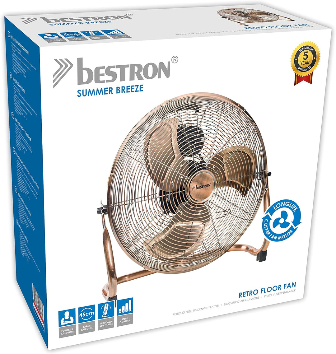 Bestron Bodenventilator im Retro-Stil, Windmaschine mit 3 Geschwindigkeitsstufen & stufenlos neigbar