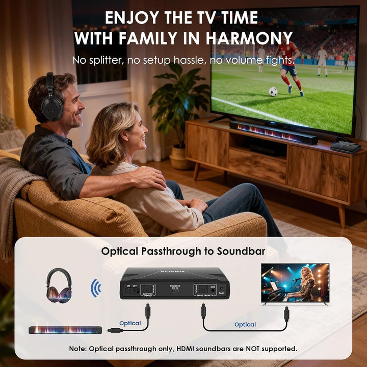 SIMOLIO kabellose Kopfhörer für TV mit Bluetooth &amp; separater Ladestation