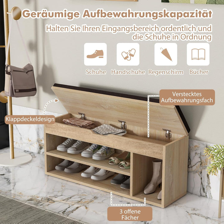 COSTWAY Schuhbank mit Sitzfläche und Stauraum, 104 x 30 x 48 cm, Garderobenbank Schuhregal Holz, Sch