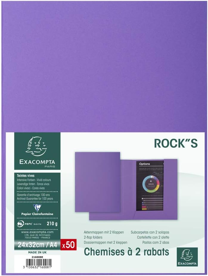 Exacompta Rocks "50 Stück Prospekthüllen A4 2 Klappen 24 x 32 cm 24 x 32 dunkelviolett, dunkelviolet