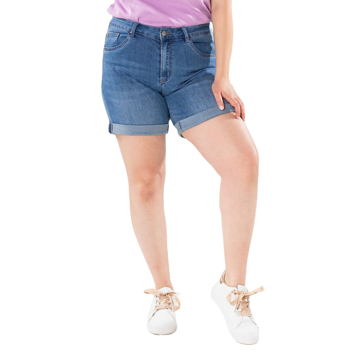 Nina Carter Damen Kurze Jeanshosen Grosse Grössen HIGH Waist Jeans Sommer Hose Used-Look 42 Grosse G