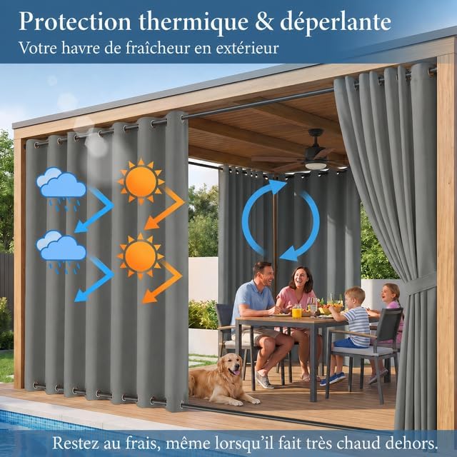 Rosnek Outdoor Vorhang Wetterfest mit Obere Ösen,2 Stück Gewichtet Outdoorvorhänge 213x254cm Outdoor