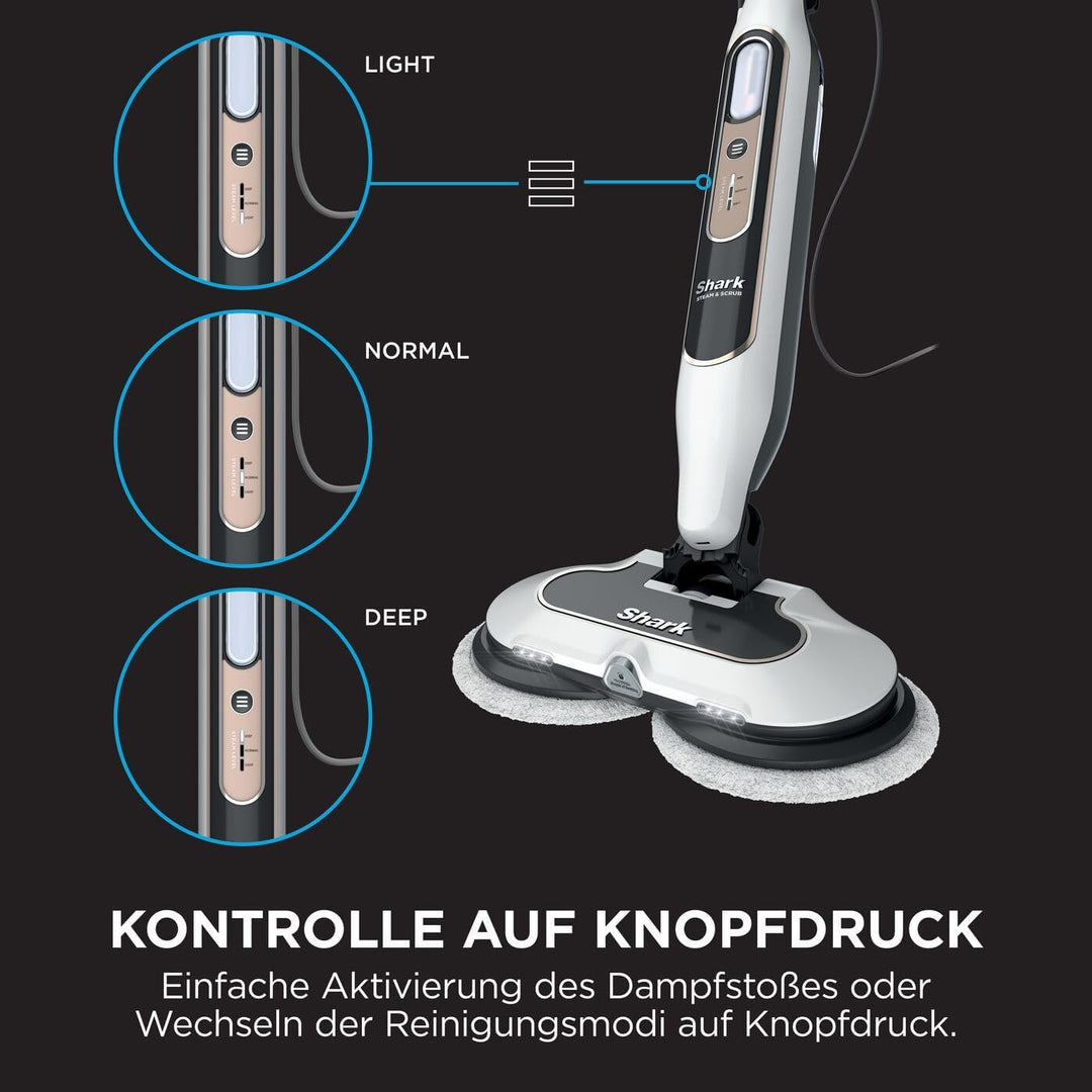 Shark Dampfreiniger, automatischer Dampfbesen mit Steam Blaster, 2 rotierende Power Pads, 3 Dampfstu