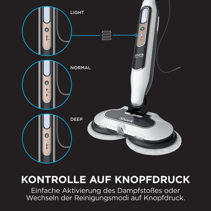 Shark Dampfreiniger, automatischer Dampfbesen mit Steam Blaster, 2 rotierende Power Pads, 3 Dampfstu