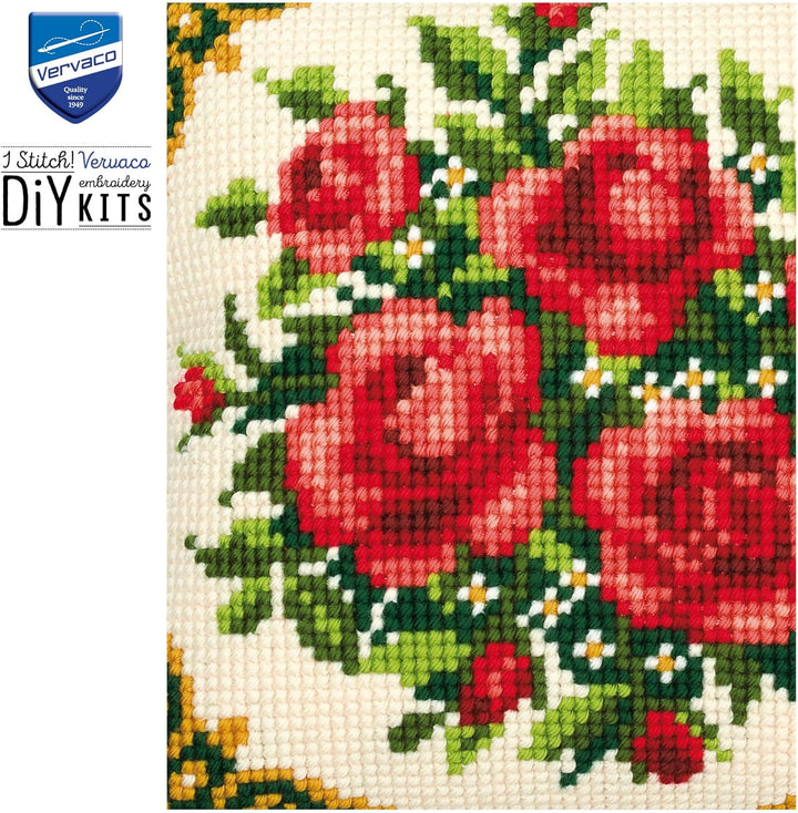 Vervaco PN-0008577 VER Kreuzstichkissen Rosenstrauss, 40 x 40 cm