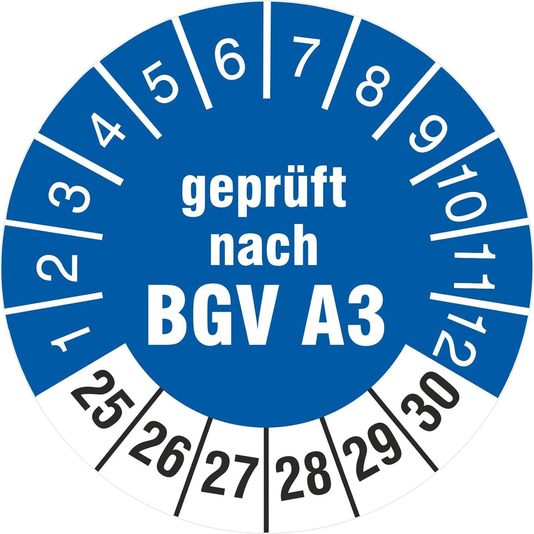 200 Prüfplaketten geprüft nach BGV A3 Prüfetiketten 18 mm auf Rolle 2025-30 200 18mm Durchmesser, 20