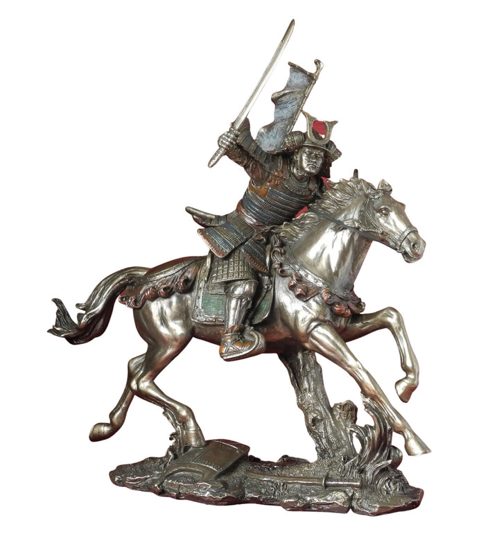 Samurai Figur - Krieger in Rüstung auf Pferd Japanischer Krieger, Deko-Figur, Deko-Artikel, Bronze-O