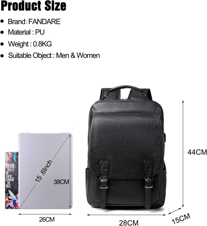 FANDARE Rucksack Laptop Wasserdicht Handgepäck Rucksack Wasserdicht PU-Leder Schulrucksack Herren Da