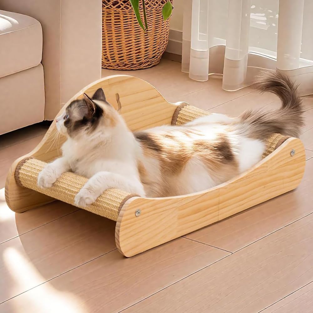 Kratzbrett Sisal, Katzen Kratzbrett, Kratzmöbel Katze, Bequeme Kratzpads aus Hochwertiger Holz und S