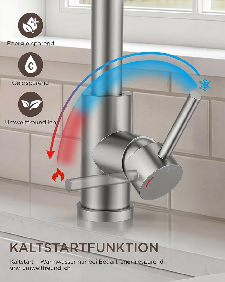 FORIOUS Wasserhahn Küche, Küchenarmatur mit Herausziehbarer Brause Ausziehbar Armatur, Mischbatterie