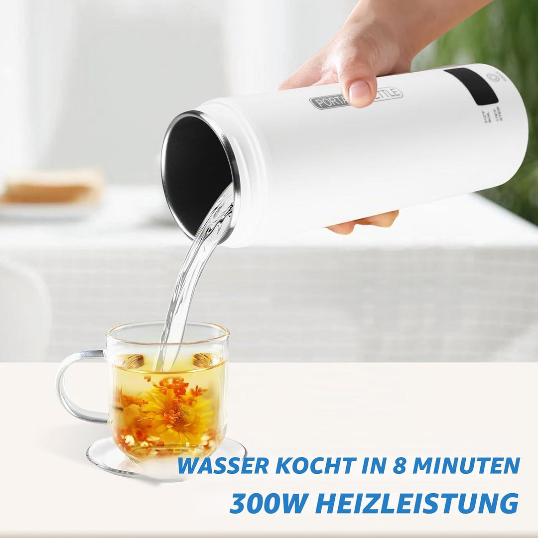 Reisewasserkocher Klein, 500 ML Mini Reisewasserkocher, Kleiner Tragbarer Elektrischer Wasserkocher